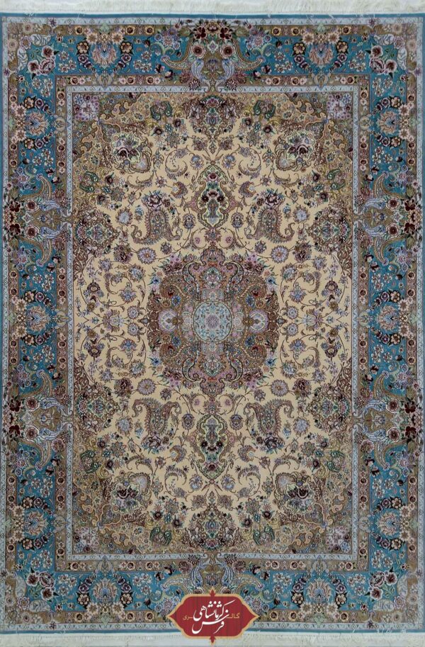 فرش دستباف جفت 9 متری اصفهان کرک و ابریشم چله ابریشم